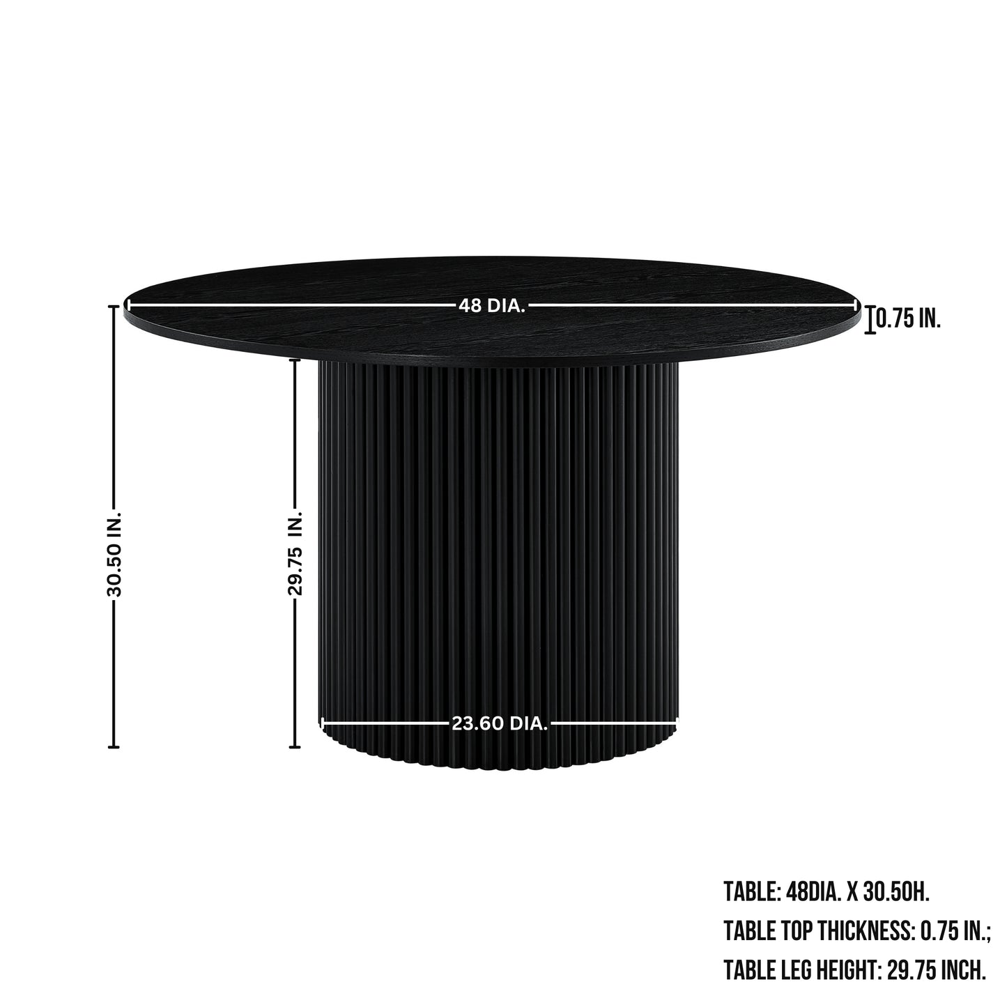 Roundhill Furniture Henriet 48" Pedestal Base Round Dining Table, Black