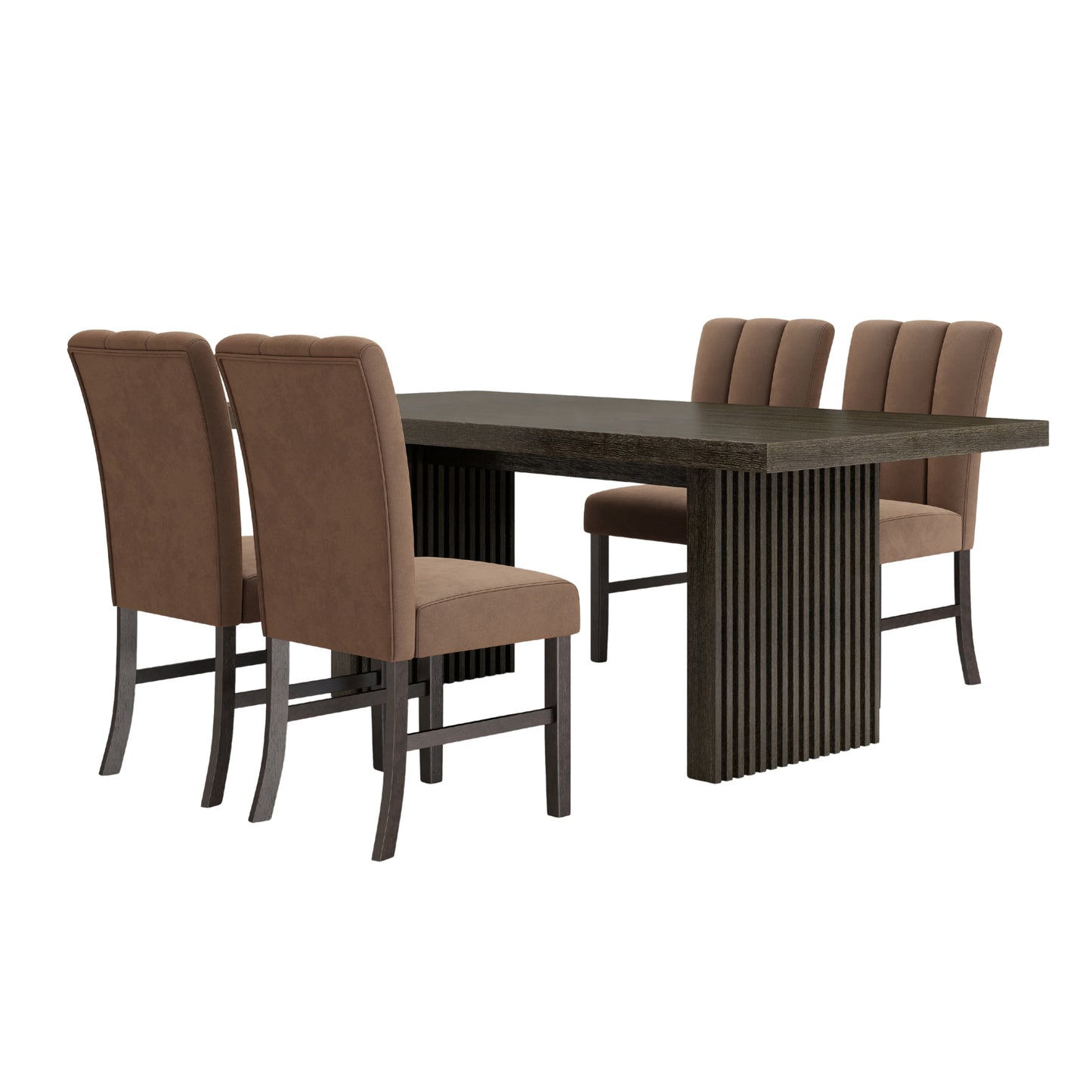 Roundhill Furniture Madison 5-Piece Dining Set, Slat-Fluted Dining Table with 4 Chairs, Chocolate