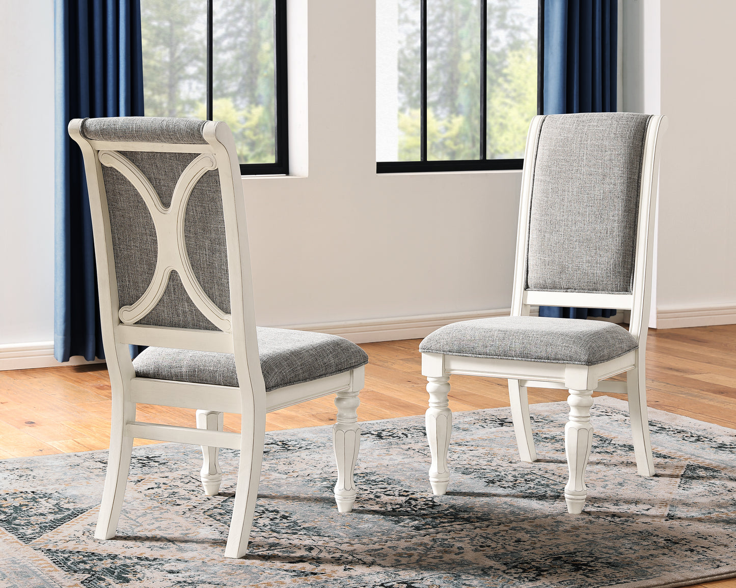 Roundhill Furniture Belleza French Country 5-Piece Dining Set in Antique White and Weathered Oak Finish