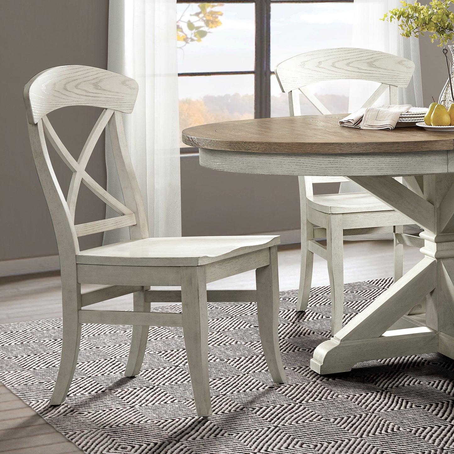 Roundhill Furniture Harola 7-Piece Dining Set, Round Pedestal Dining Table with 18" Leaf, 6 Side Chairs