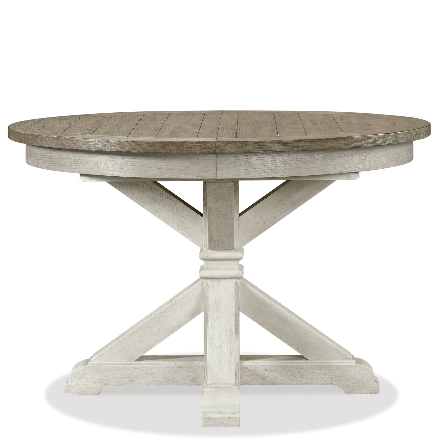 Roundhill Furniture Harola Round Pedestal Dining Table with 18" Leaf, Distressed Pine Finish