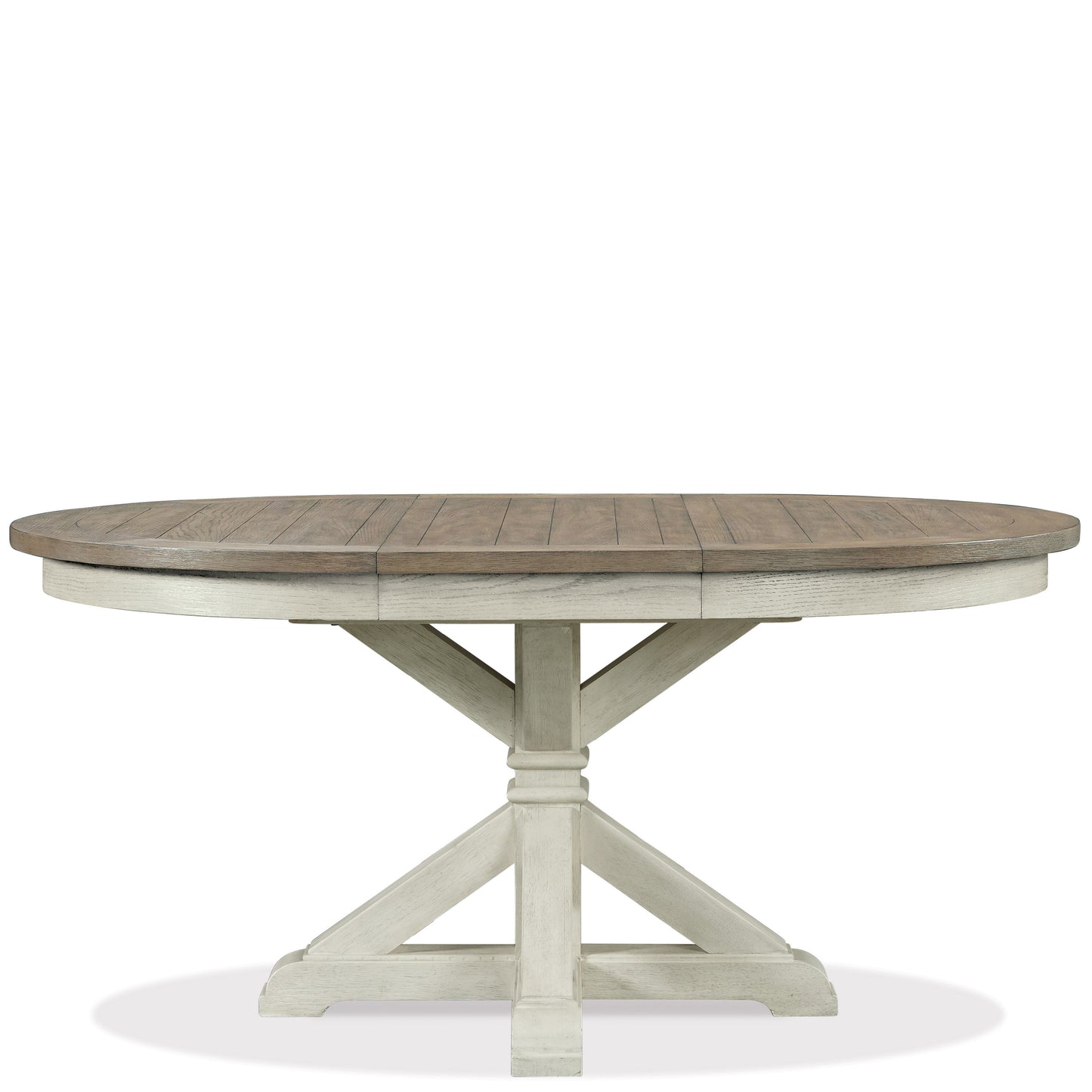 Roundhill Furniture Harola Round Pedestal Dining Table with 18" Leaf, Distressed Pine Finish