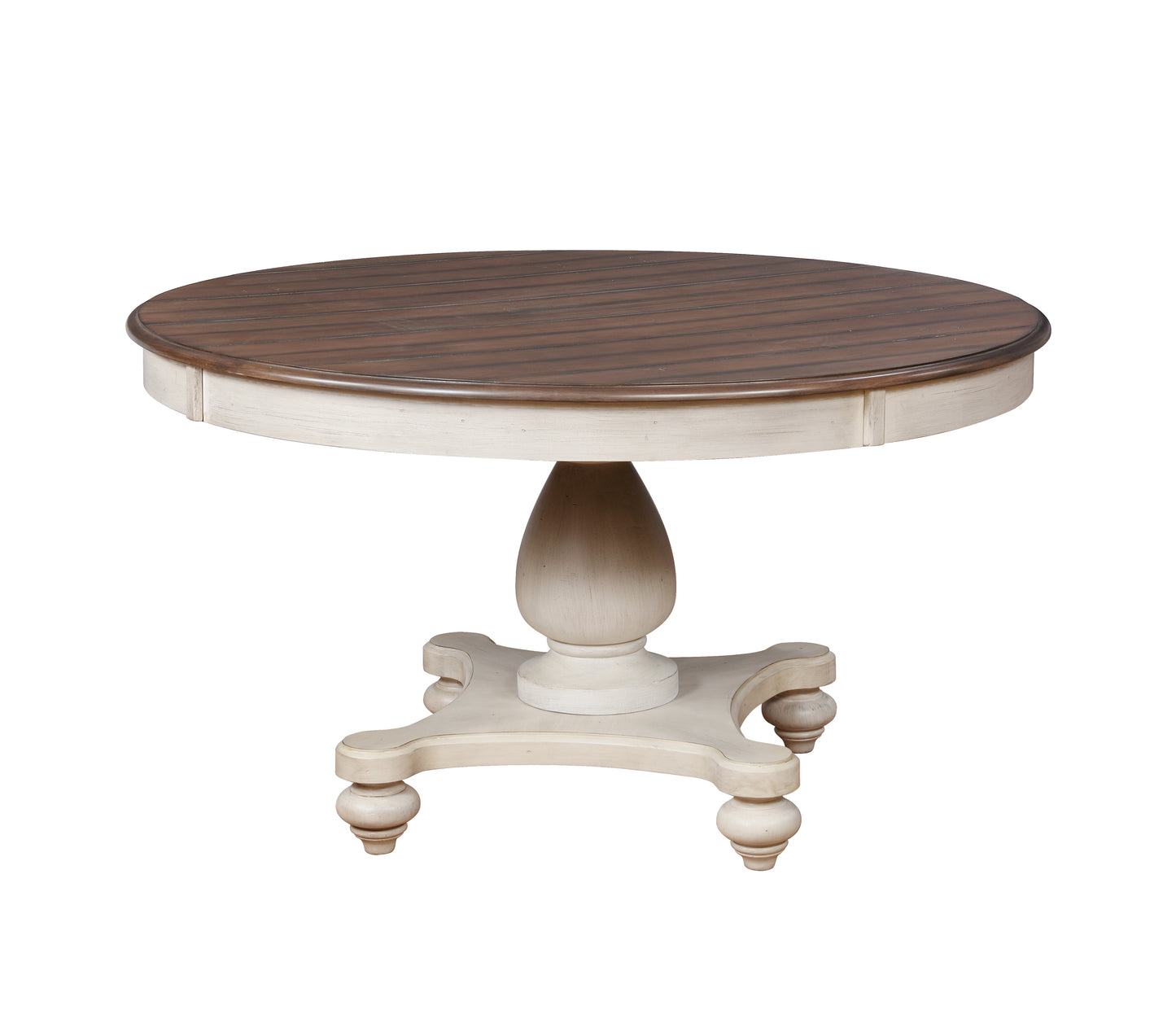 Arch Weathered Oak Dining Set: Round Table, Four Chairs