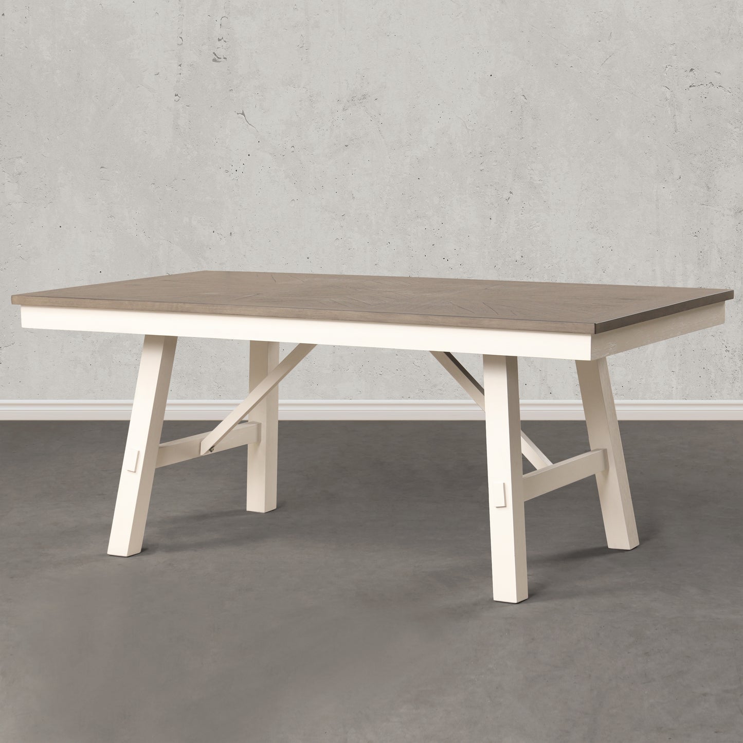 Roundhill Furniture Fasena 5-Piece Dining Set, Trestle Dining Table with 4 Chairs in Rustic Gray and Off White Finish