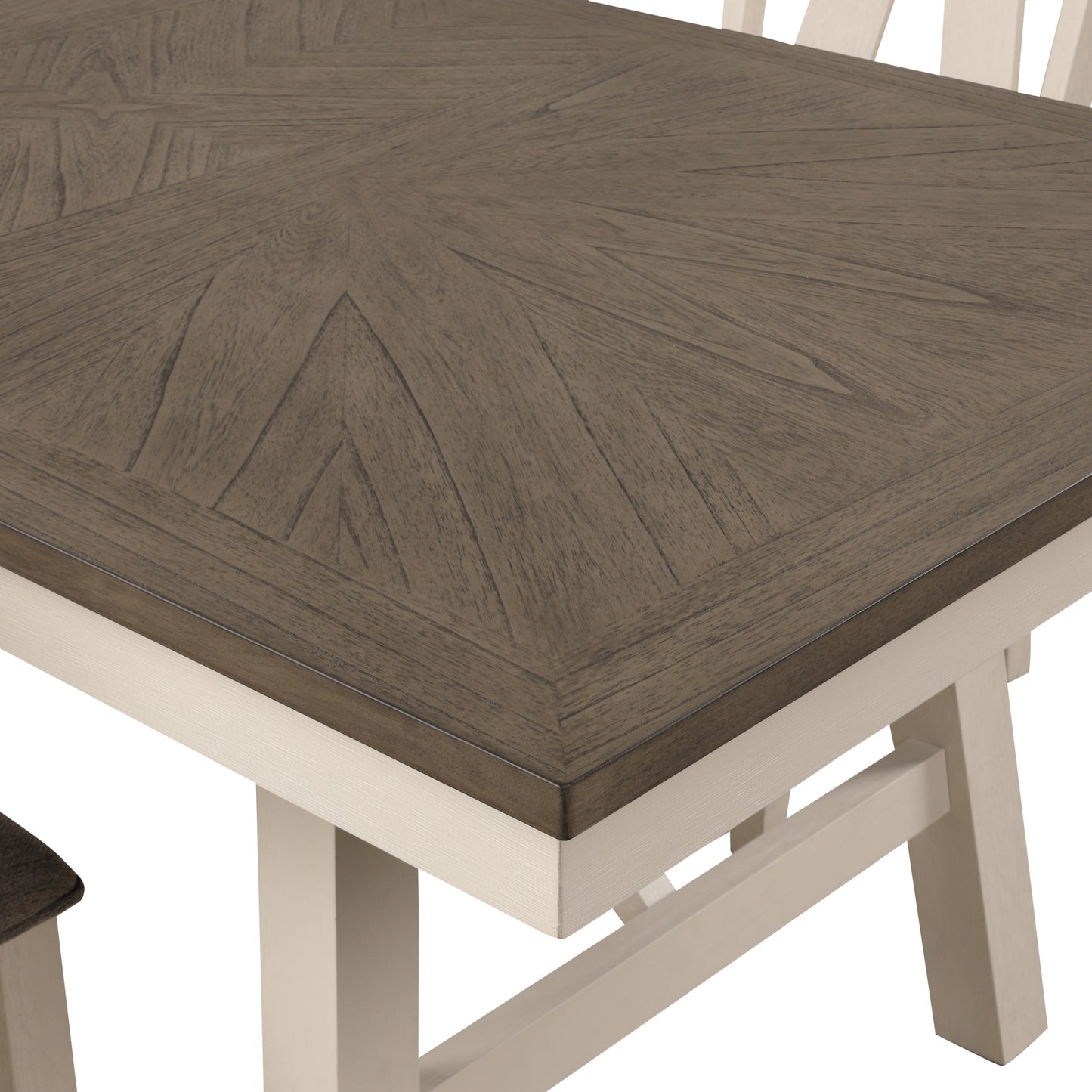 Roundhill Furniture Fasena 5-Piece Dining Set, Trestle Dining Table with 4 Chairs in Rustic Gray and Off White Finish