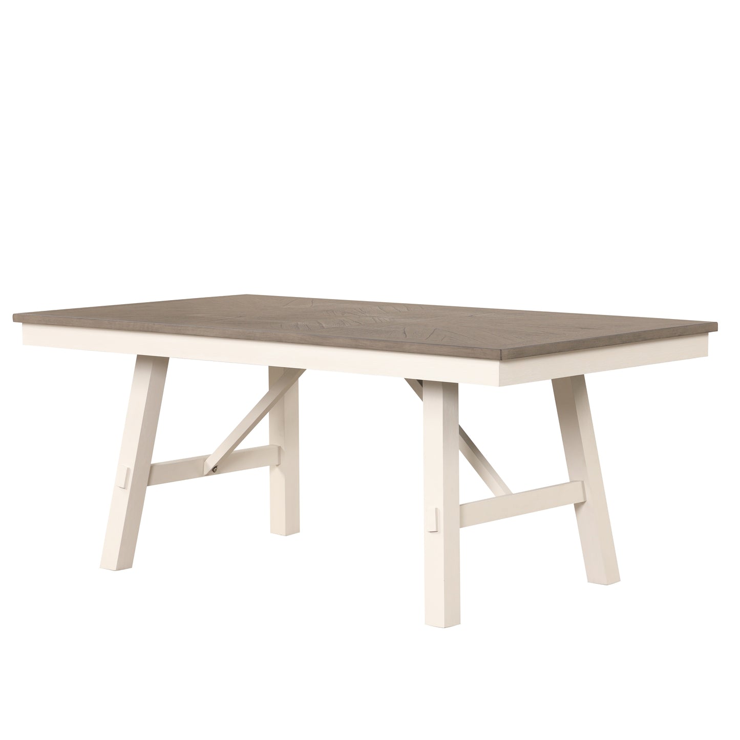 Roundhill Furniture Fasena 5-Piece Dining Set, Trestle Dining Table with 4 Chairs in Rustic Gray and Off White Finish