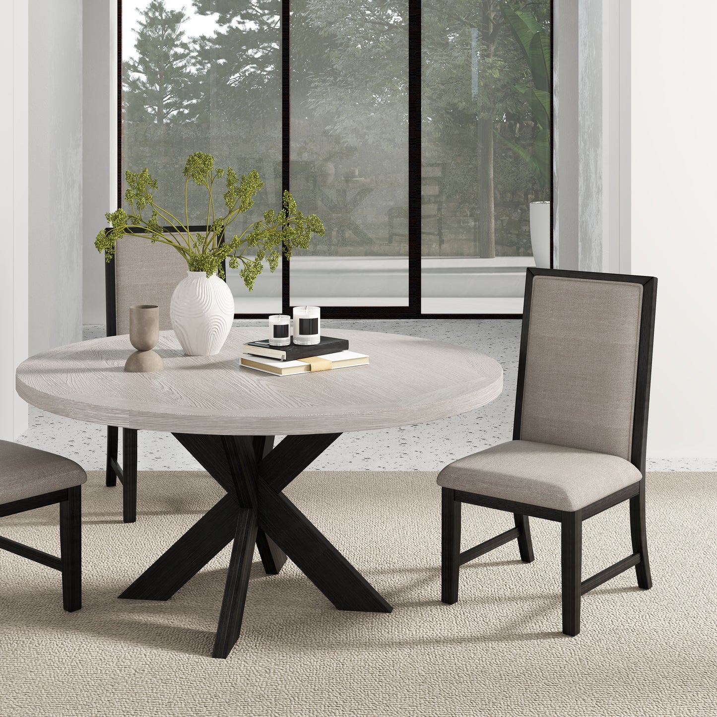 Gates 5-Piece Round Dining Set, Criss-Cross Dining Table with 4 Stylish Chairs, Light Gray
