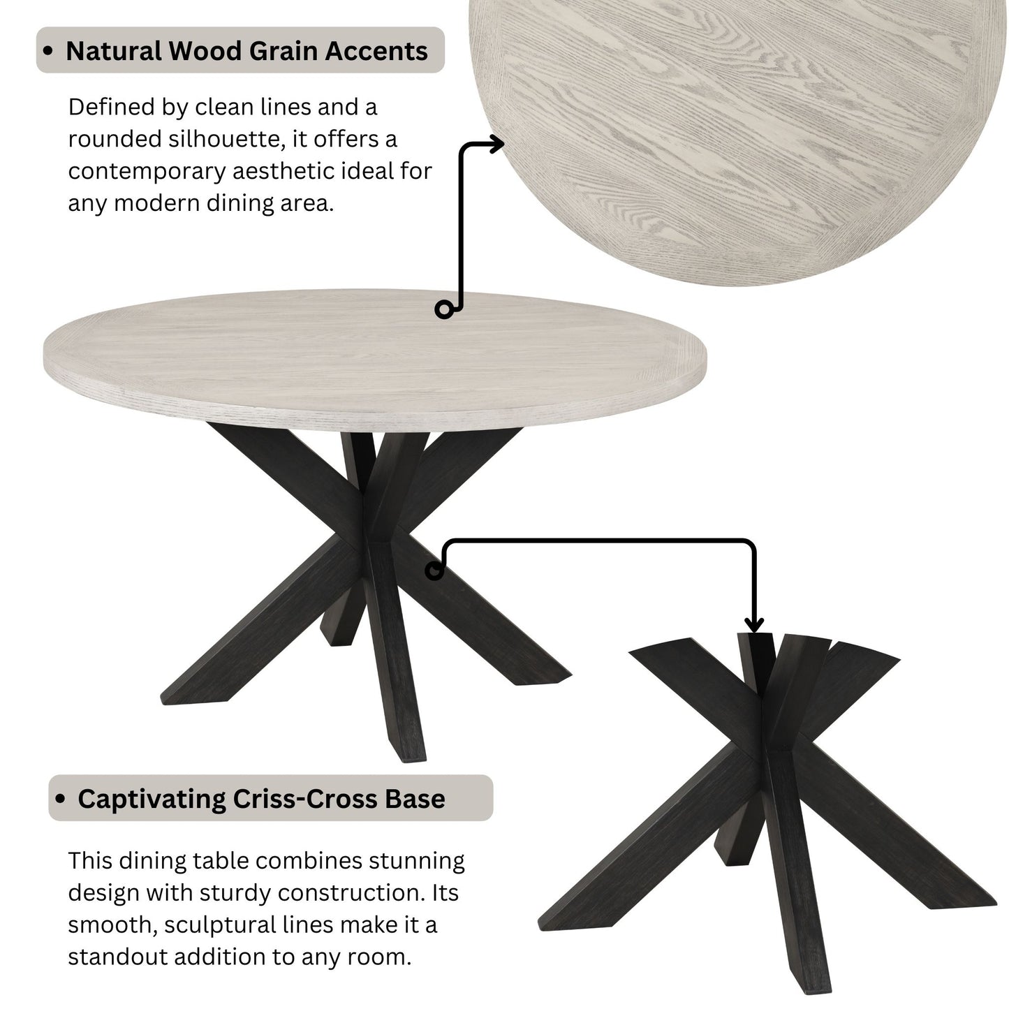 Gates Round Dining Table, Criss-Cross Base, Gray