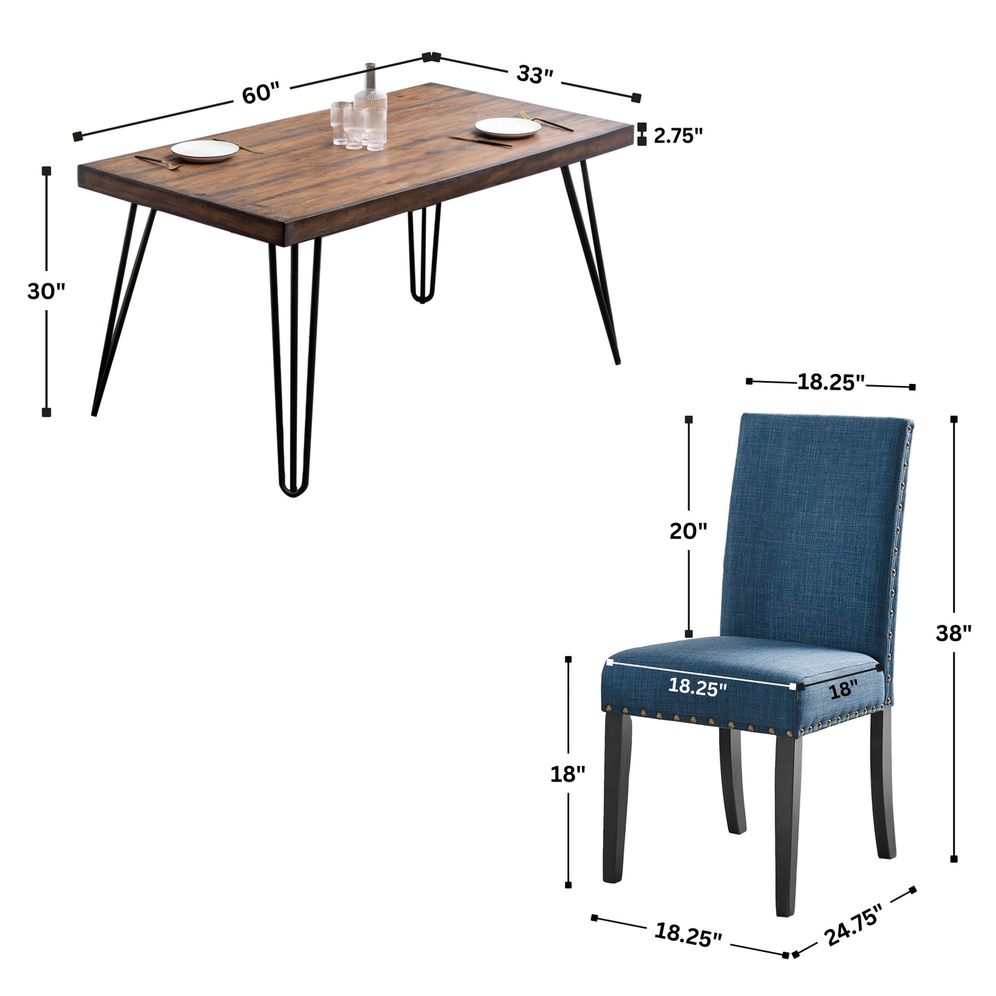 Amisos 7-Piece Dining Set, Hairpin Dining Table with 6 Chairs, 3 Color Options