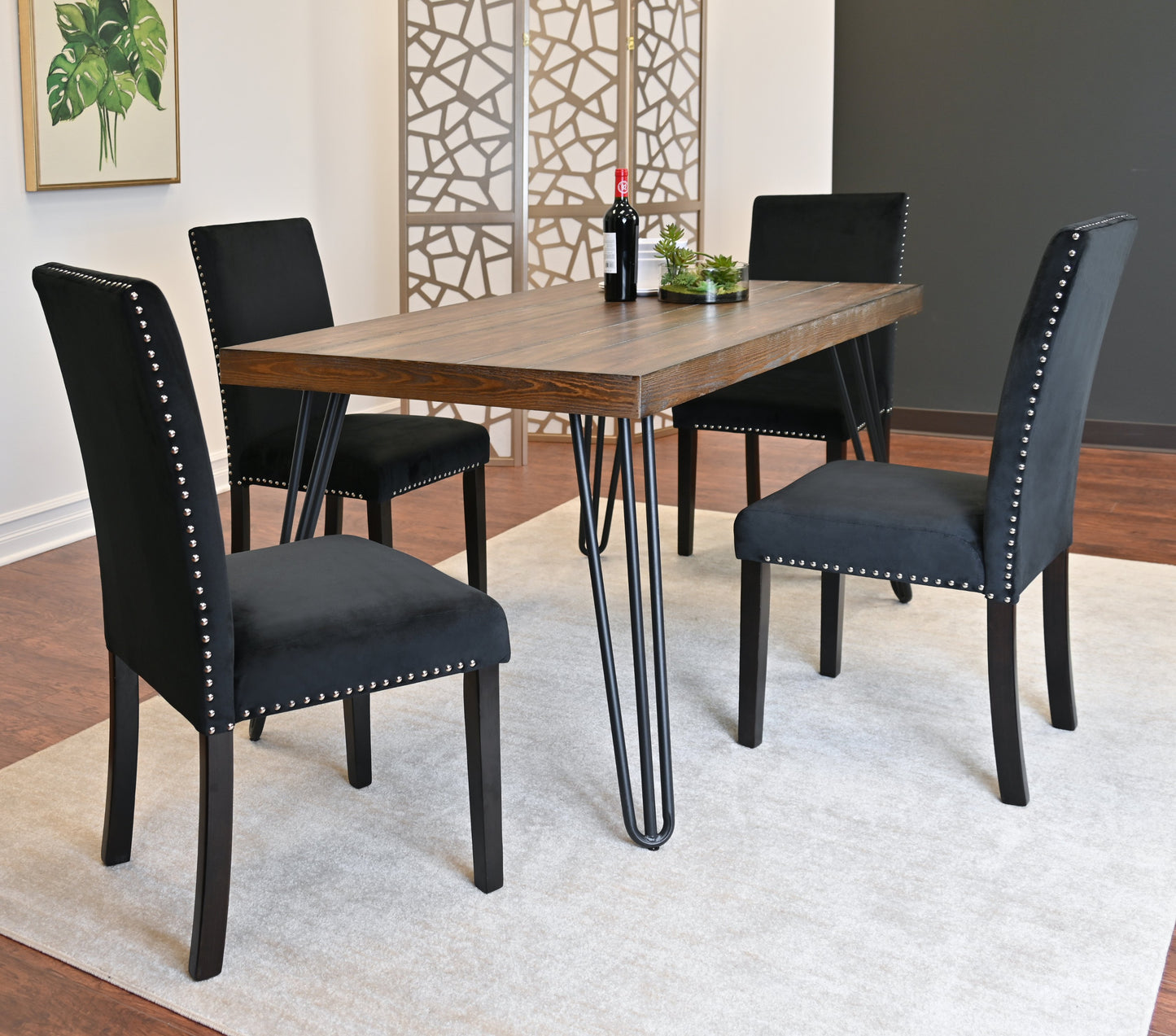Ashzo 5-Piece Dining Set, Hairpin Dining Table with 4 Chairs, 3 Color Options