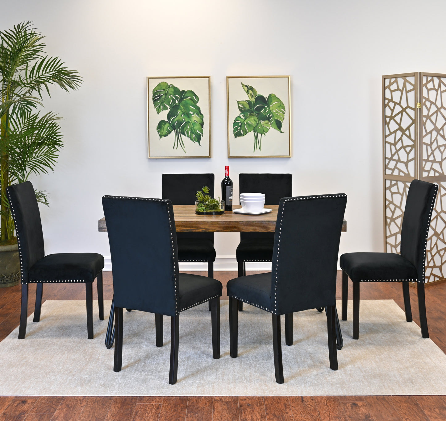 Ashzo 7-Piece Dining Set, Hairpin Dining Table with 6 Chairs, 3 Color Options
