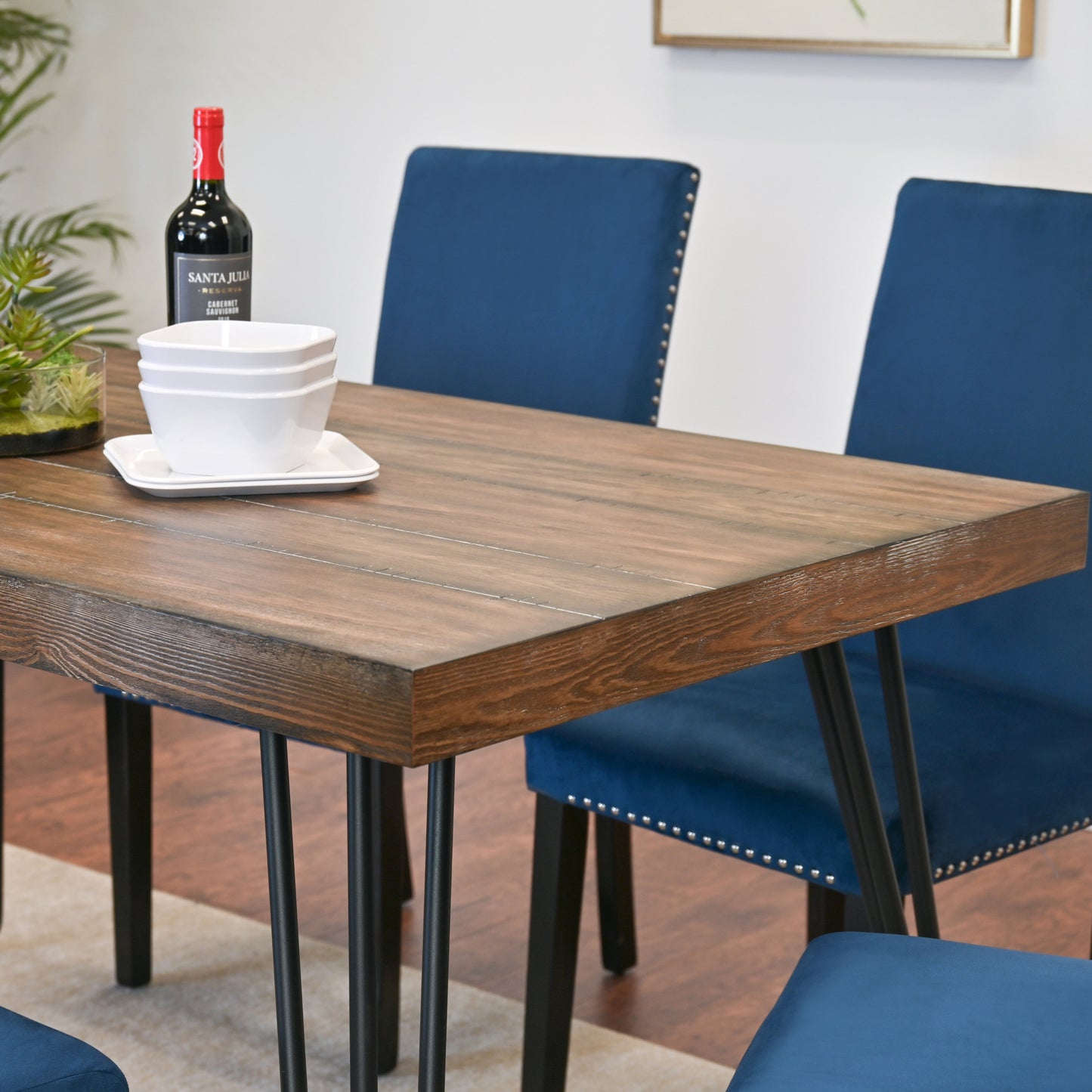 Ashzo 5-Piece Dining Set, Hairpin Dining Table with 4 Chairs, 3 Color Options