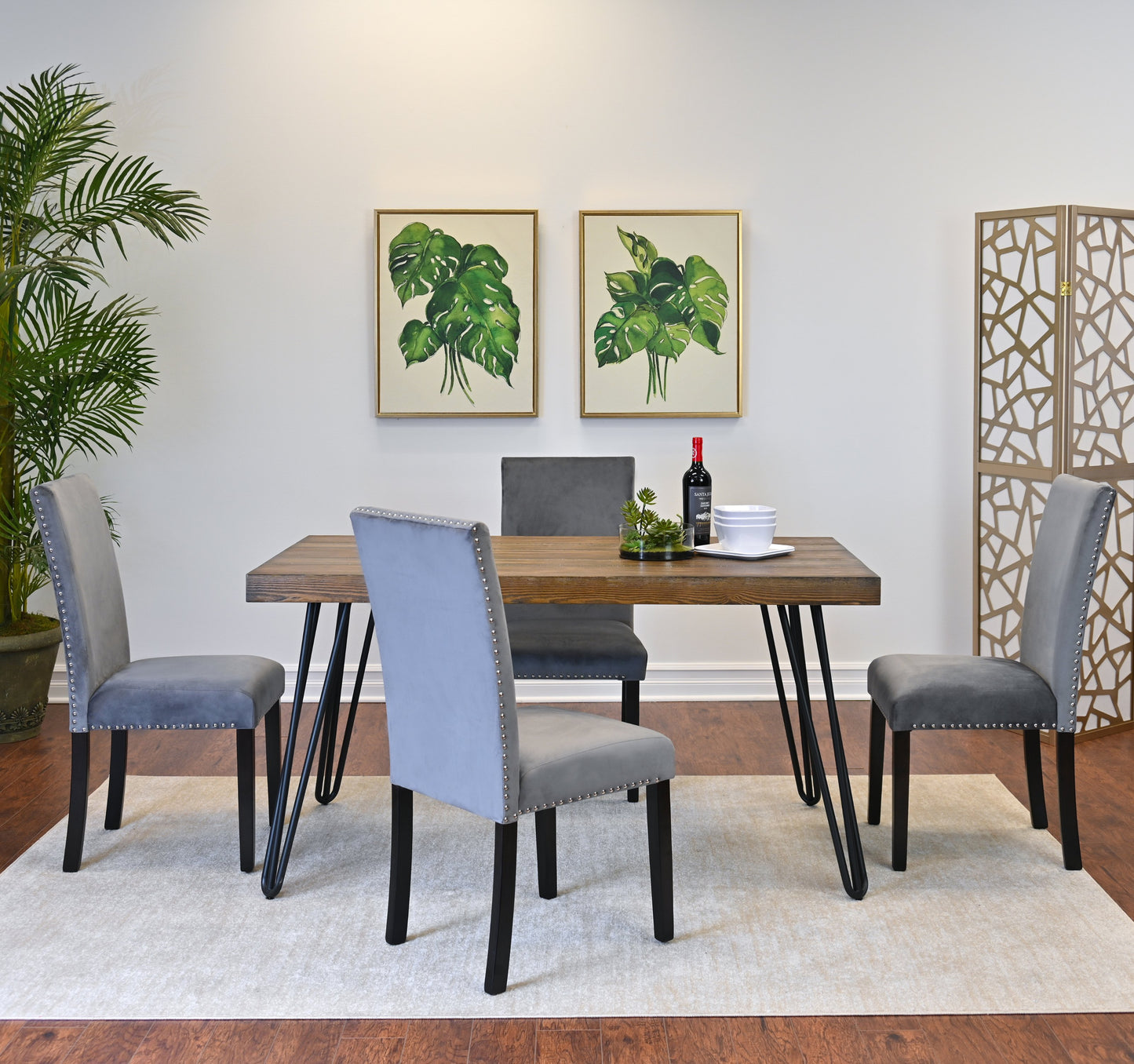 Ashzo 5-Piece Dining Set, Hairpin Dining Table with 4 Chairs, 3 Color Options