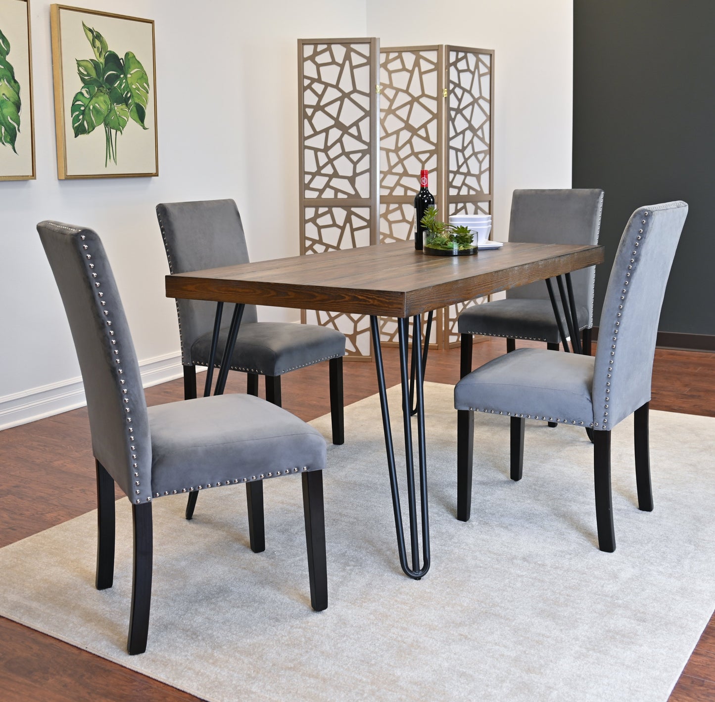 Ashzo 5-Piece Dining Set, Hairpin Dining Table with 4 Chairs, 3 Color Options