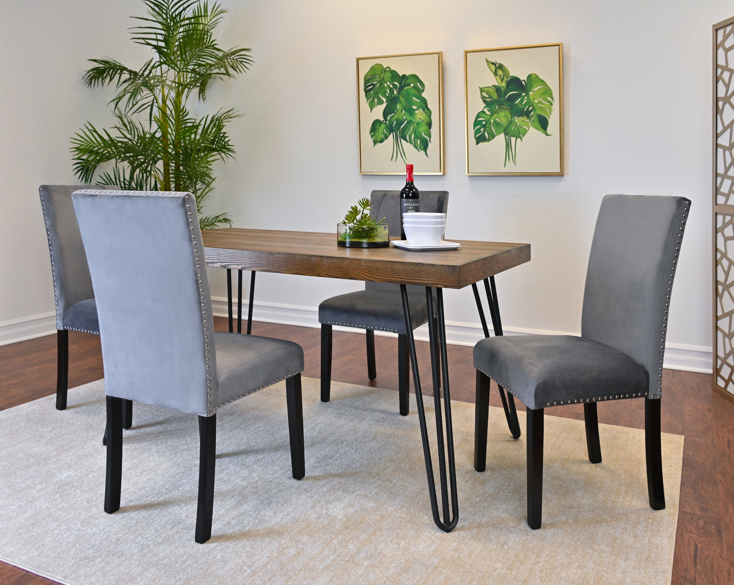 Ashzo 5-Piece Dining Set, Hairpin Dining Table with 4 Chairs, 3 Color Options