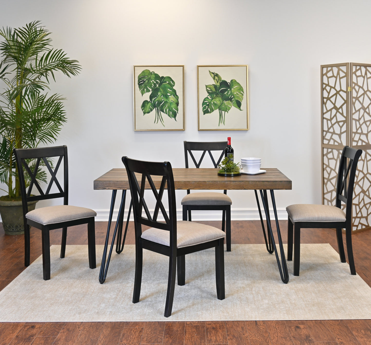 Arroyo 5-Piece Dining Set, Hairpin Dining Table with 4 Cross-back Chairs, Rich Black