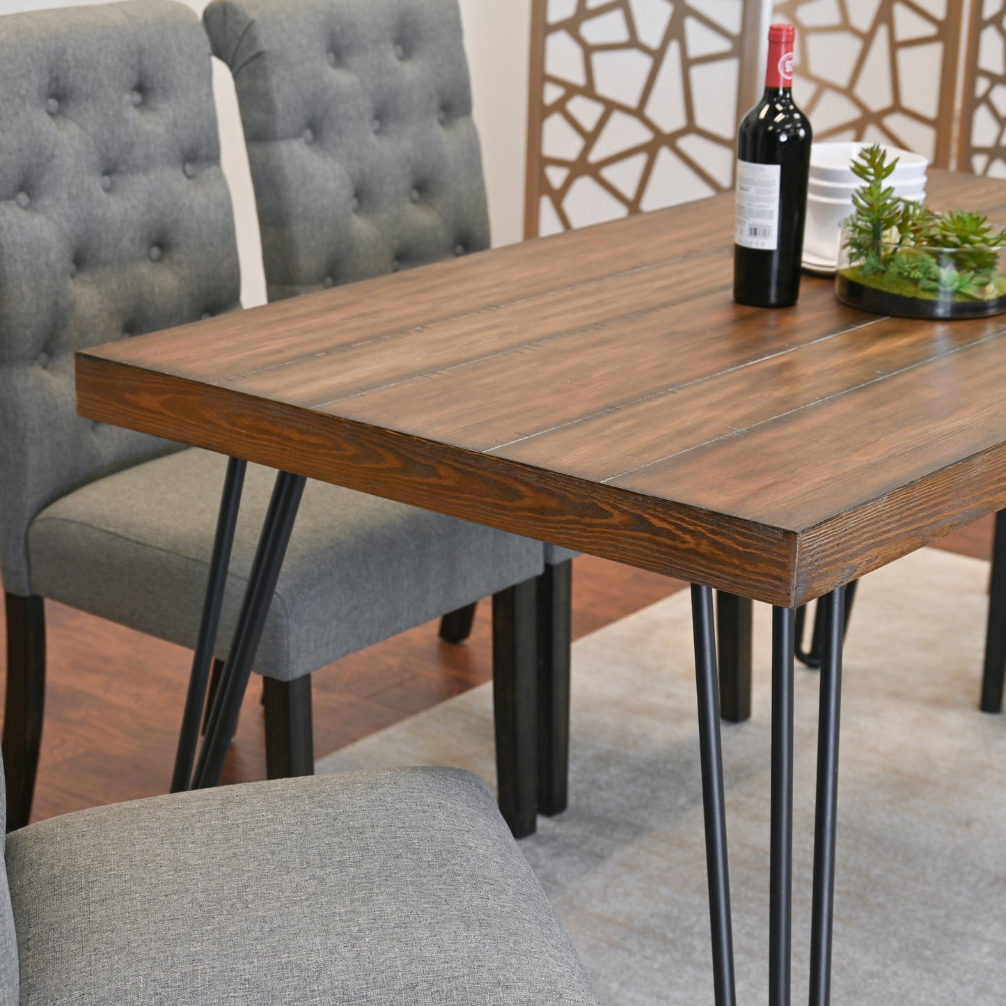 Ashford 6-Piece Dining Set, Hairpin Dining Table with 4 Chairs and Bench, 4 Color Options