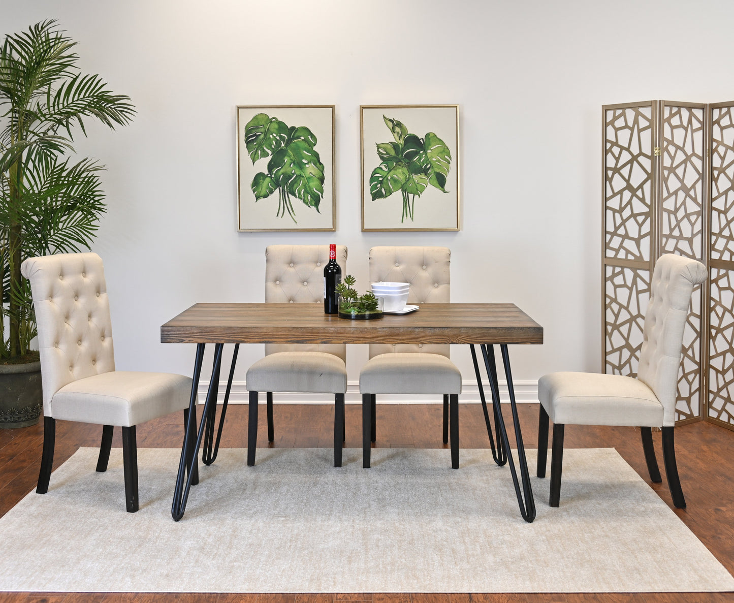 Ashford 6-Piece Dining Set, Hairpin Dining Table with 4 Chairs and Bench, 4 Color Options