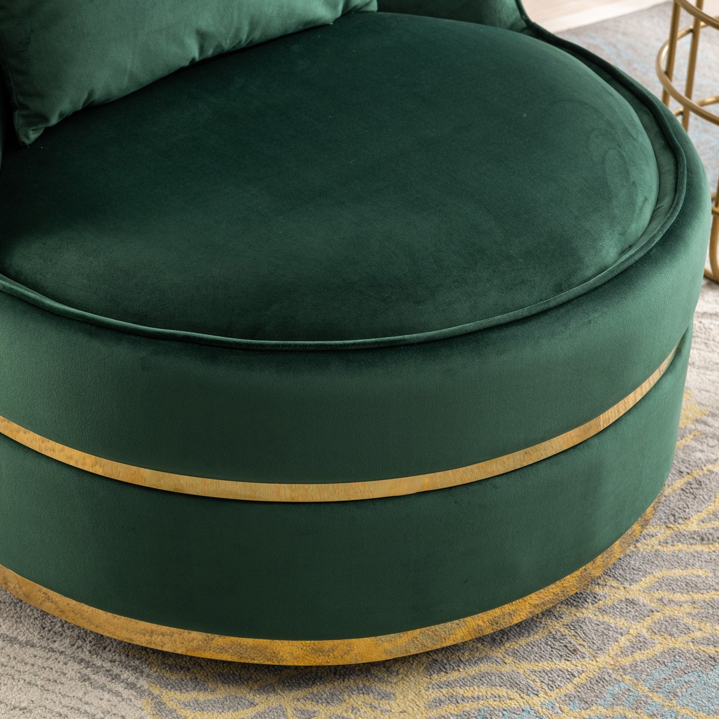 360 Degree Swivel Velvet Accent Chair, Barrel Chair Over-Sized Soft Chair with Seat Cushion, Green
