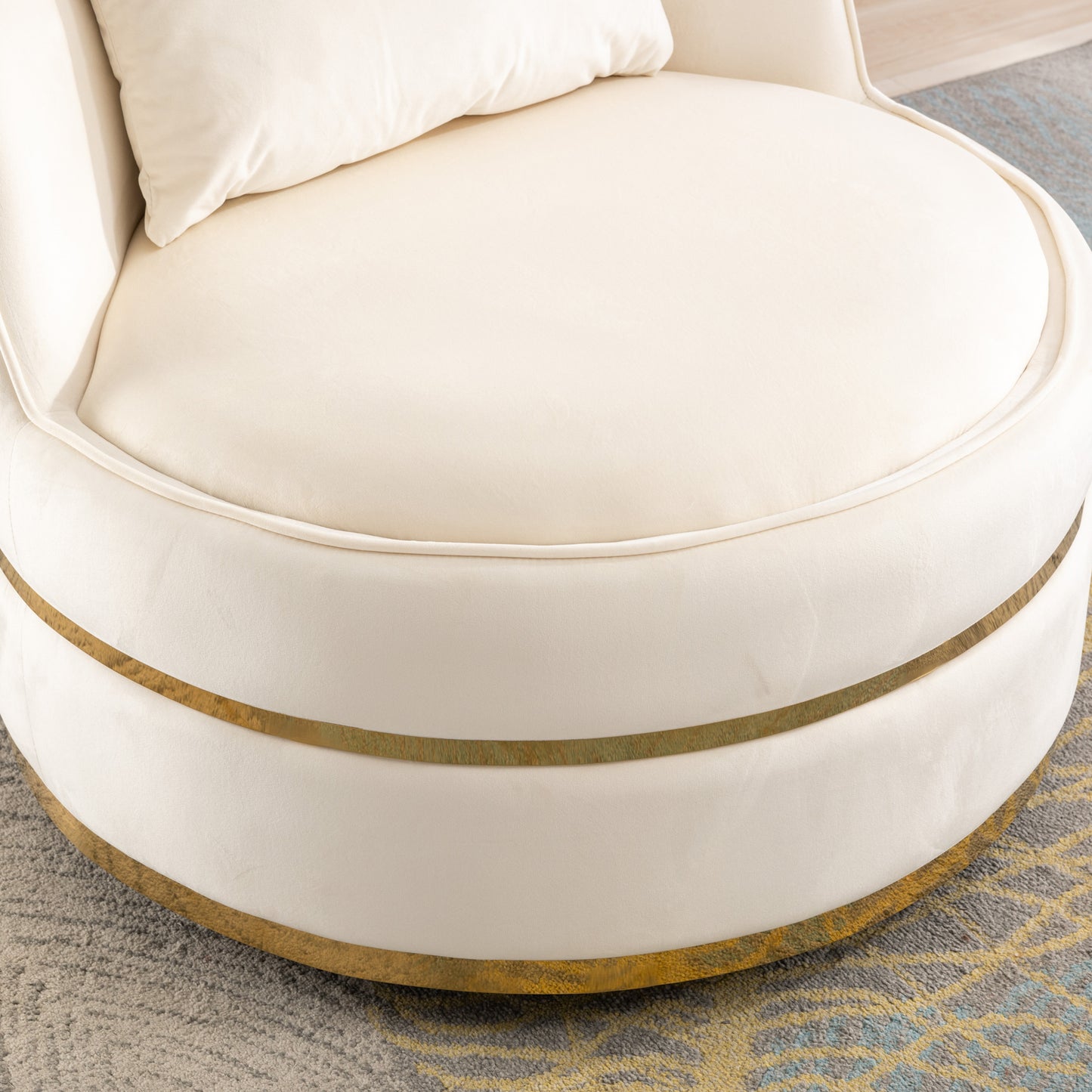 360 Degree Swivel Velvet Accent Chair, Barrel Chair Over-Sized Soft Chair with Seat Cushion, Beige