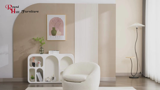 Roundhill Furniture Winnie Modern Teddy Boucle Fabric Barrel Chair, 360° Swivel, White