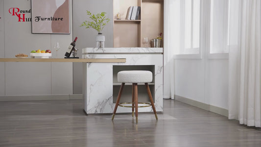 MoMo Boucle Upholstered Counter Height Stool, 360° Swivel, White