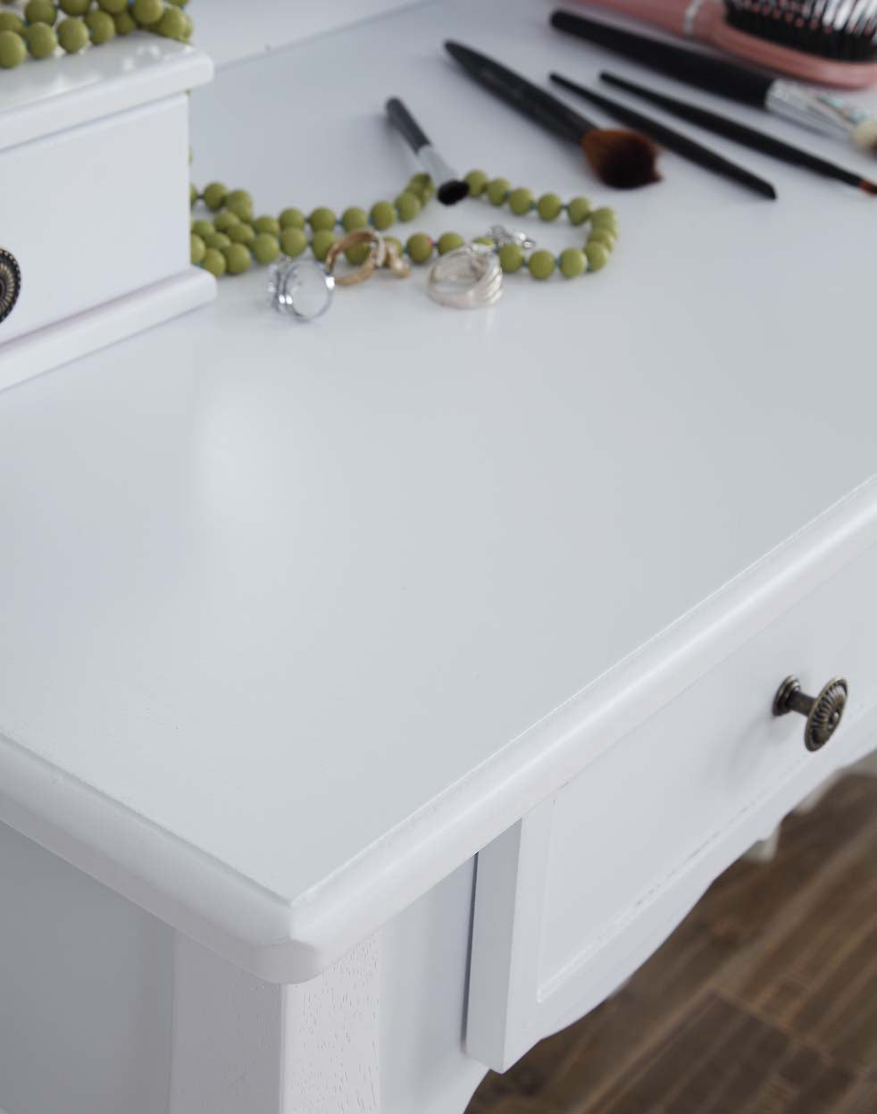 Sanlo White Wooden Vanity, Make Up Table and Stool Set