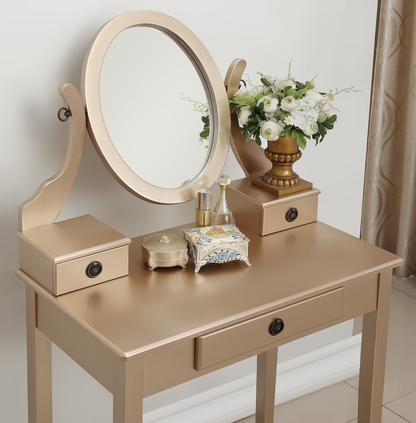 Moniys Wood Moniya Makeup Vanity Table and Stool Set, Gold