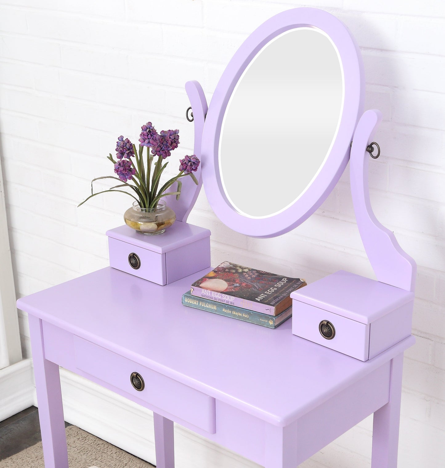 Moniya Purple Wood Makeup Vanity Table and Stool Set