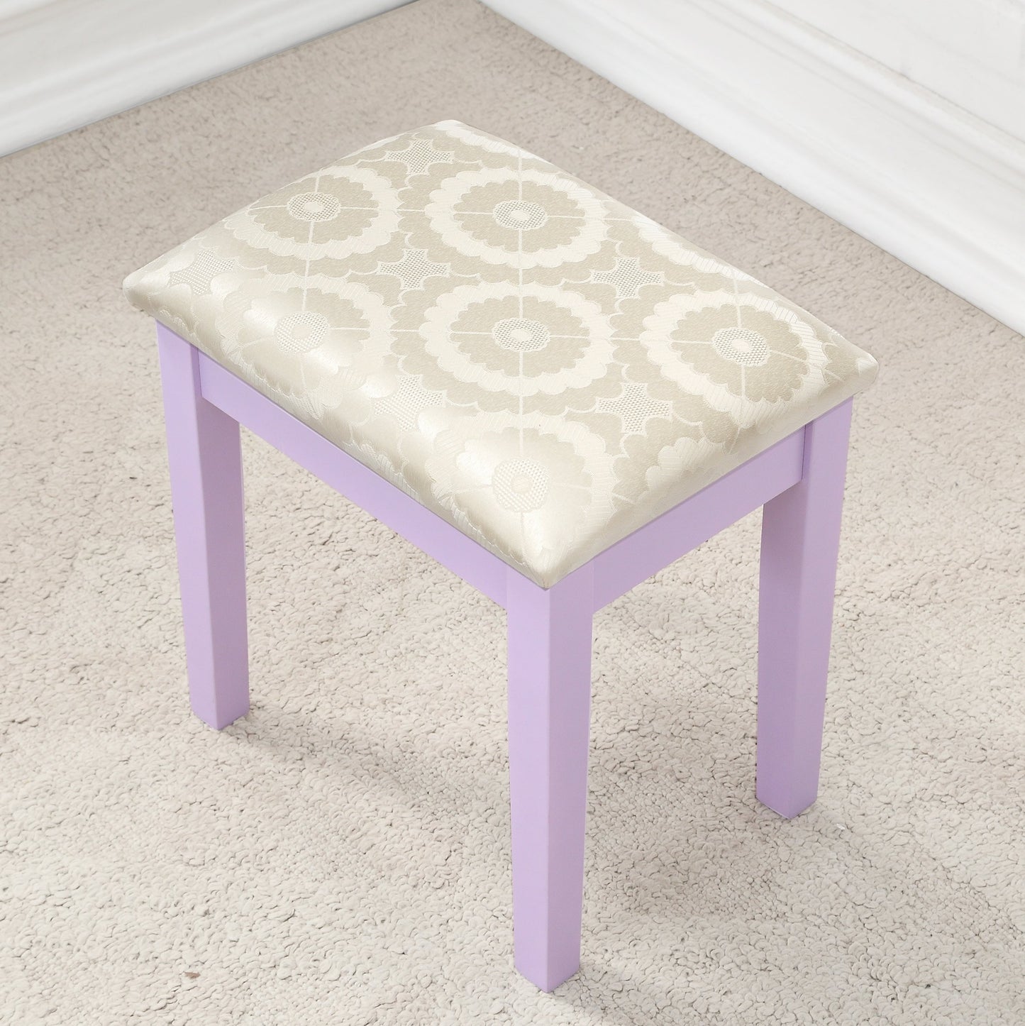 Moniya Purple Wood Makeup Vanity Table and Stool Set