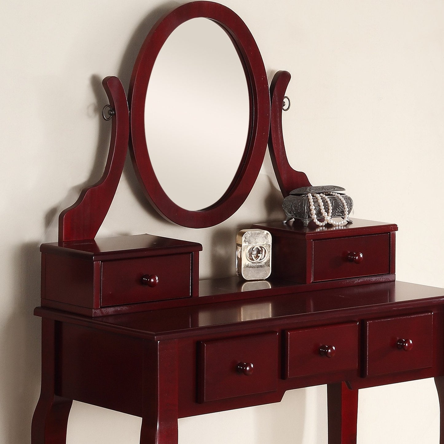 Ashley Wood Makeup Vanity Table and Stool Set - Cherry