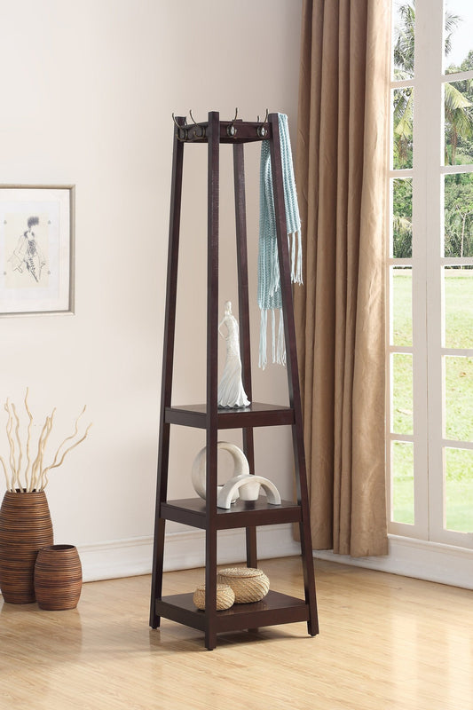 Vassen Coat Rack w/ 3-Tier Storage Shelves in Espresso Finish