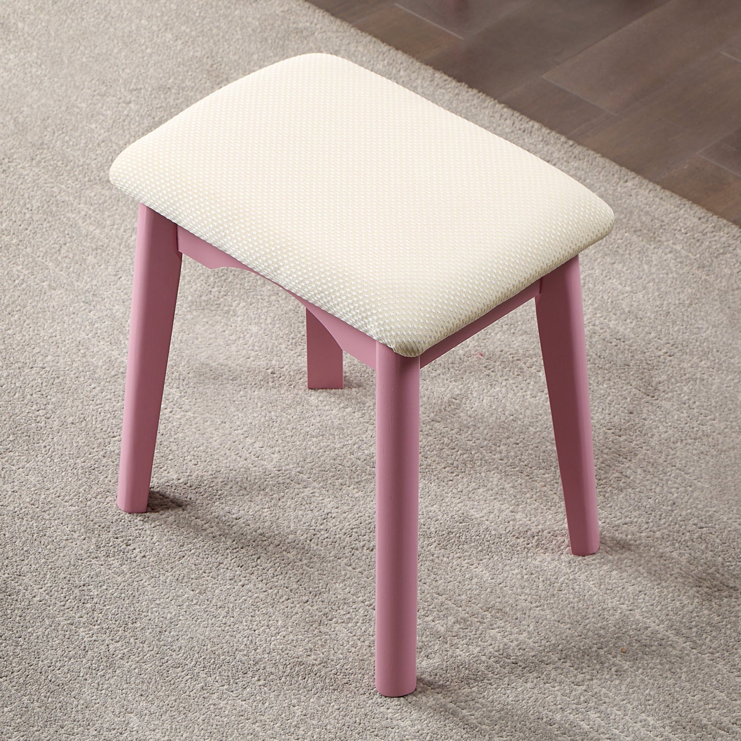 Maly Contemporary Wood Vanity and Stool Set, Pink