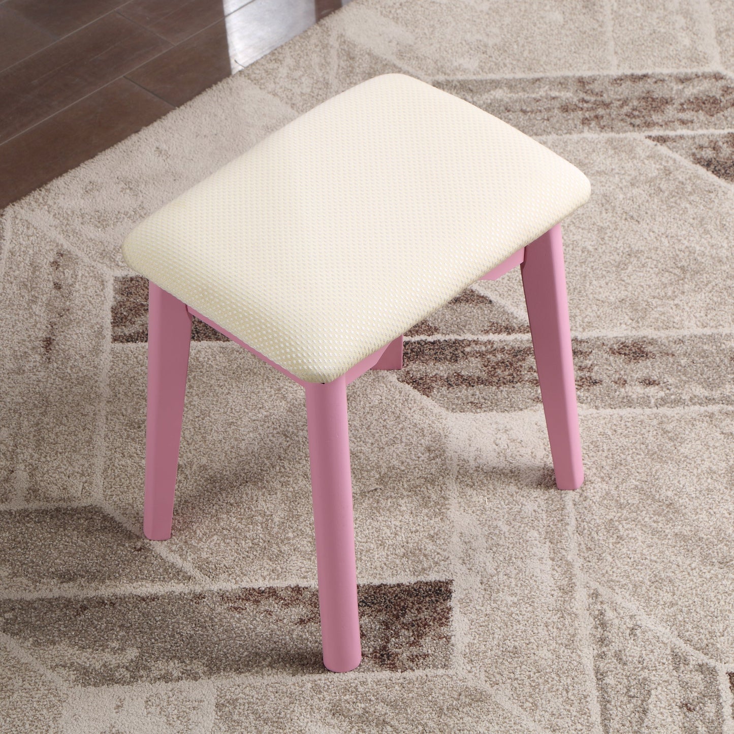 Liannon Contemporary Wood Vanity and Stool Set, Pink