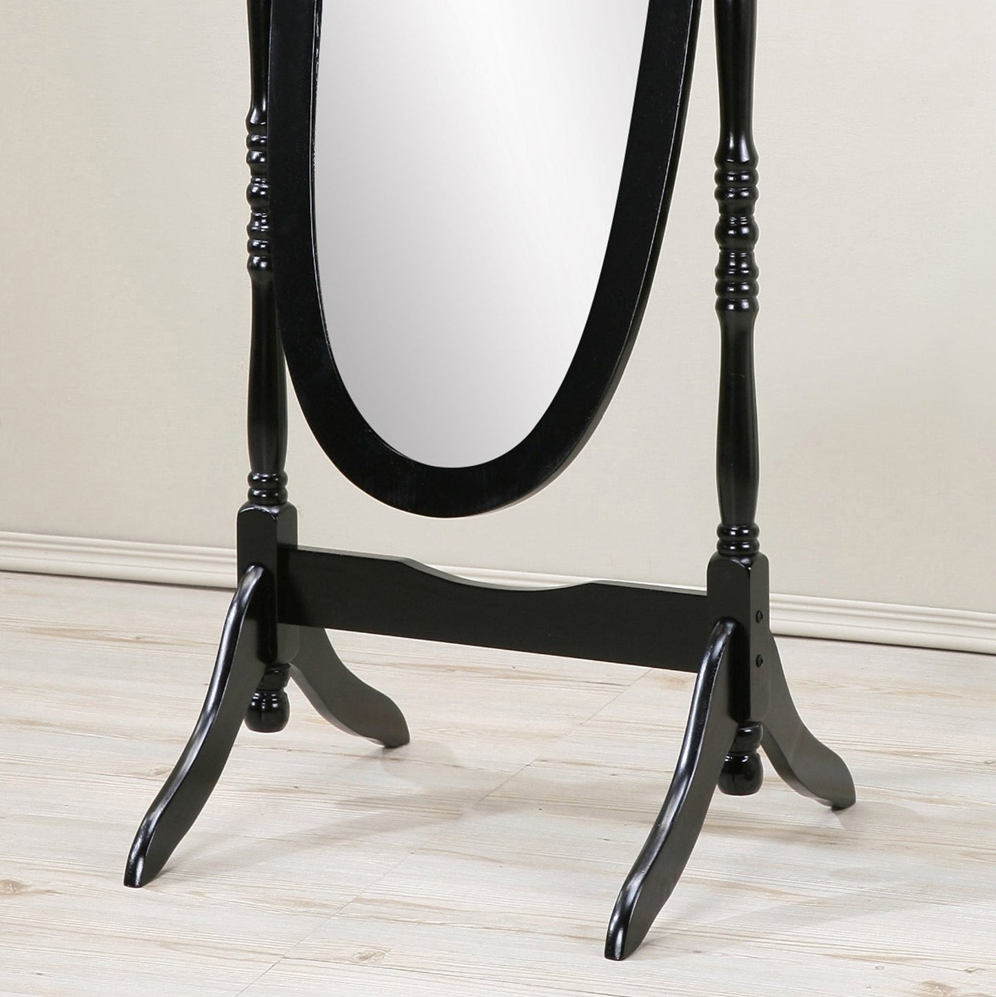 Audi Traditional Queen Anna Style Black Wood Floor Cheval Mirror