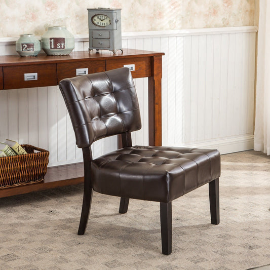 Brown Blended Leather Tufted Back Accent Chair with Oversized Seating