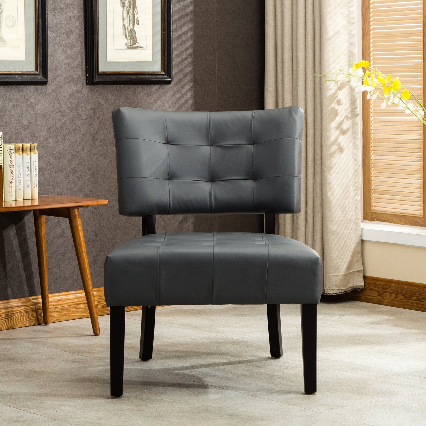 Bally Blended Grey Leather Tufted Accent Chair with Oversized Seating