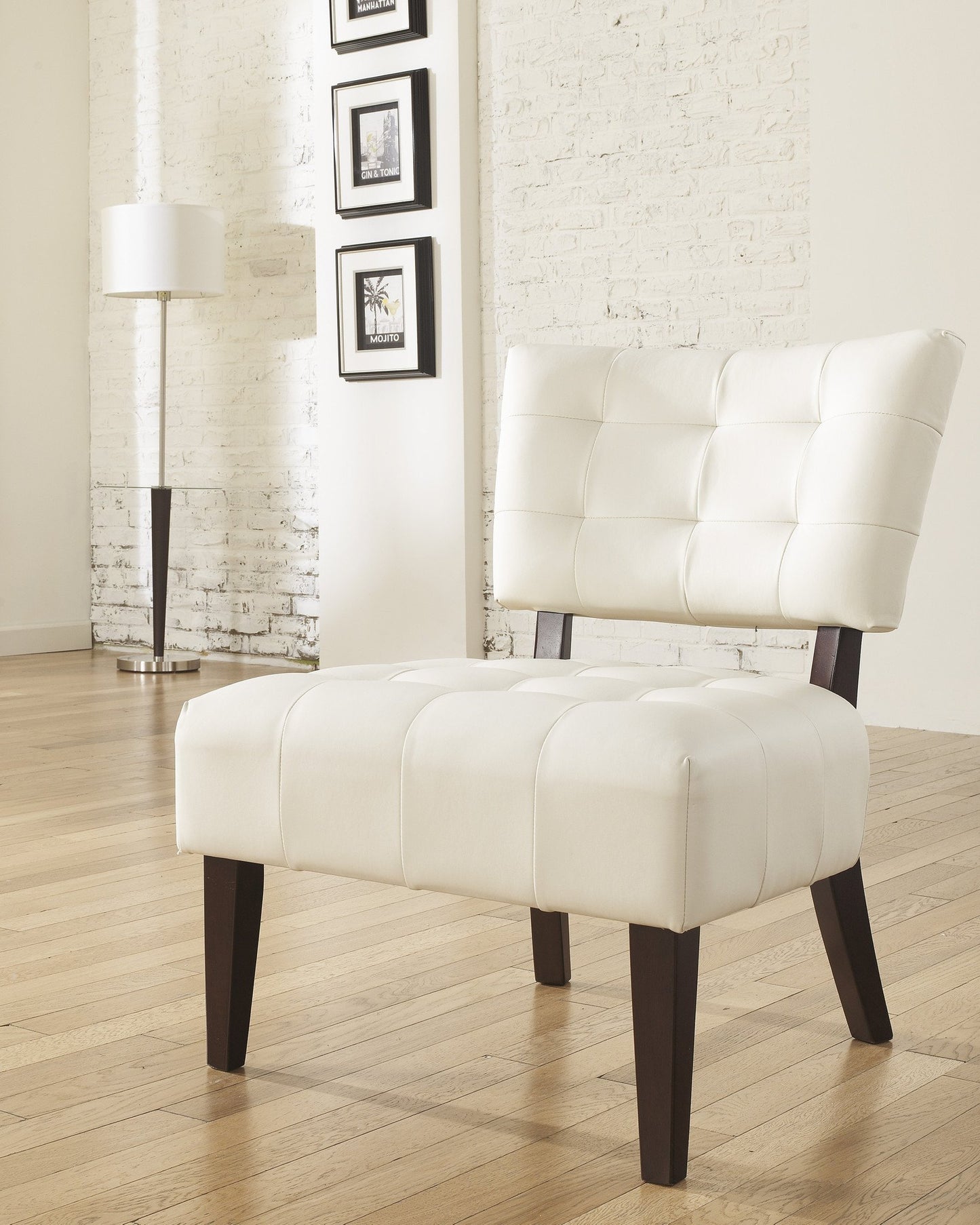 Ivory Blended Leather Tufted Back Accent Chair with Oversized Seating