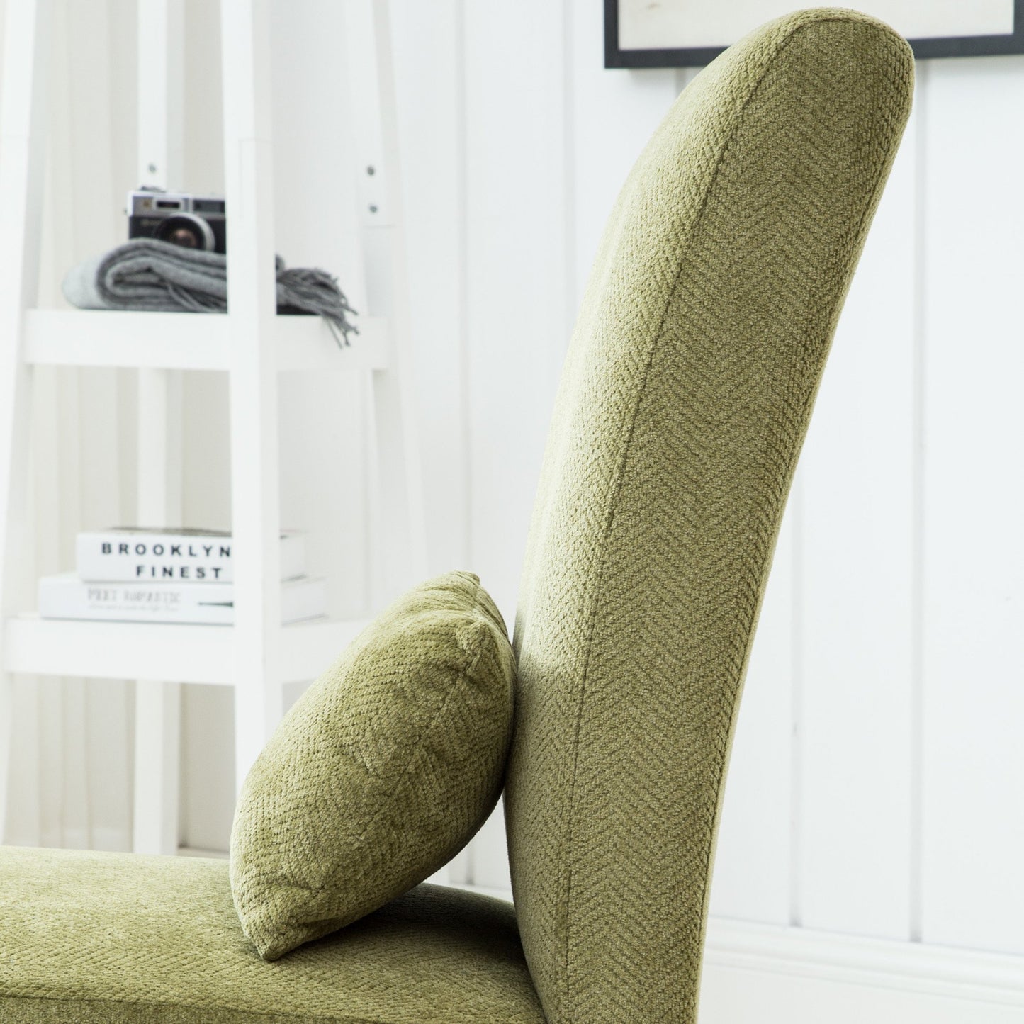 Pisano Green chenille Fabric Armless Contemporary Accent Chair with Pillow