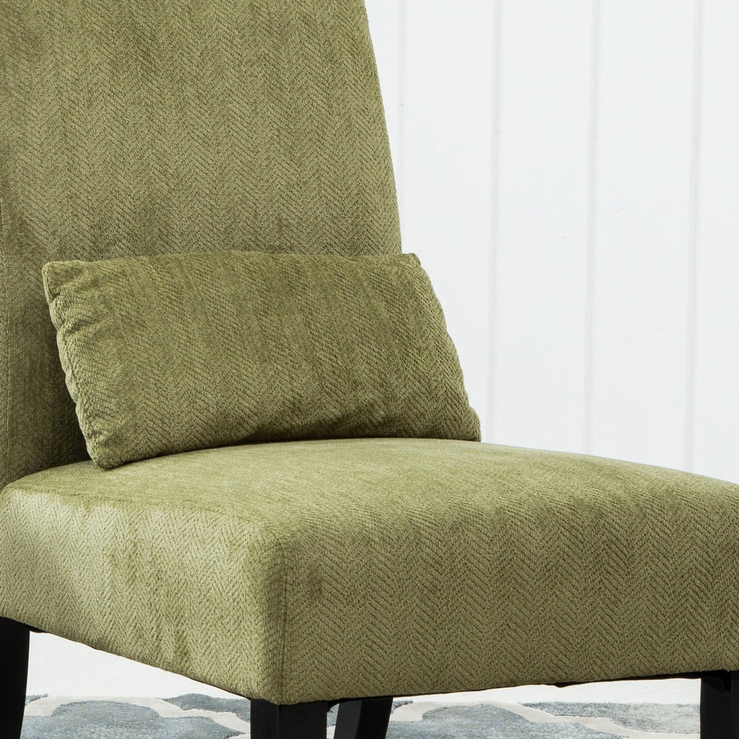 Pisano Green chenille Fabric Armless Contemporary Accent Chair with Pillow