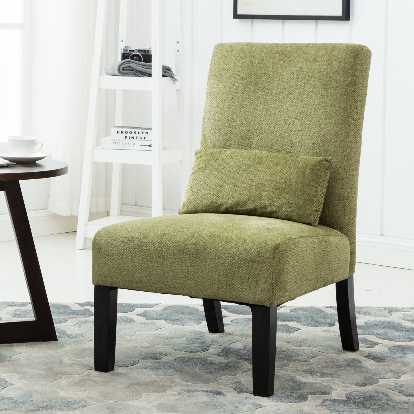 Pisano Green chenille Fabric Armless Contemporary Accent Chair with Pillow