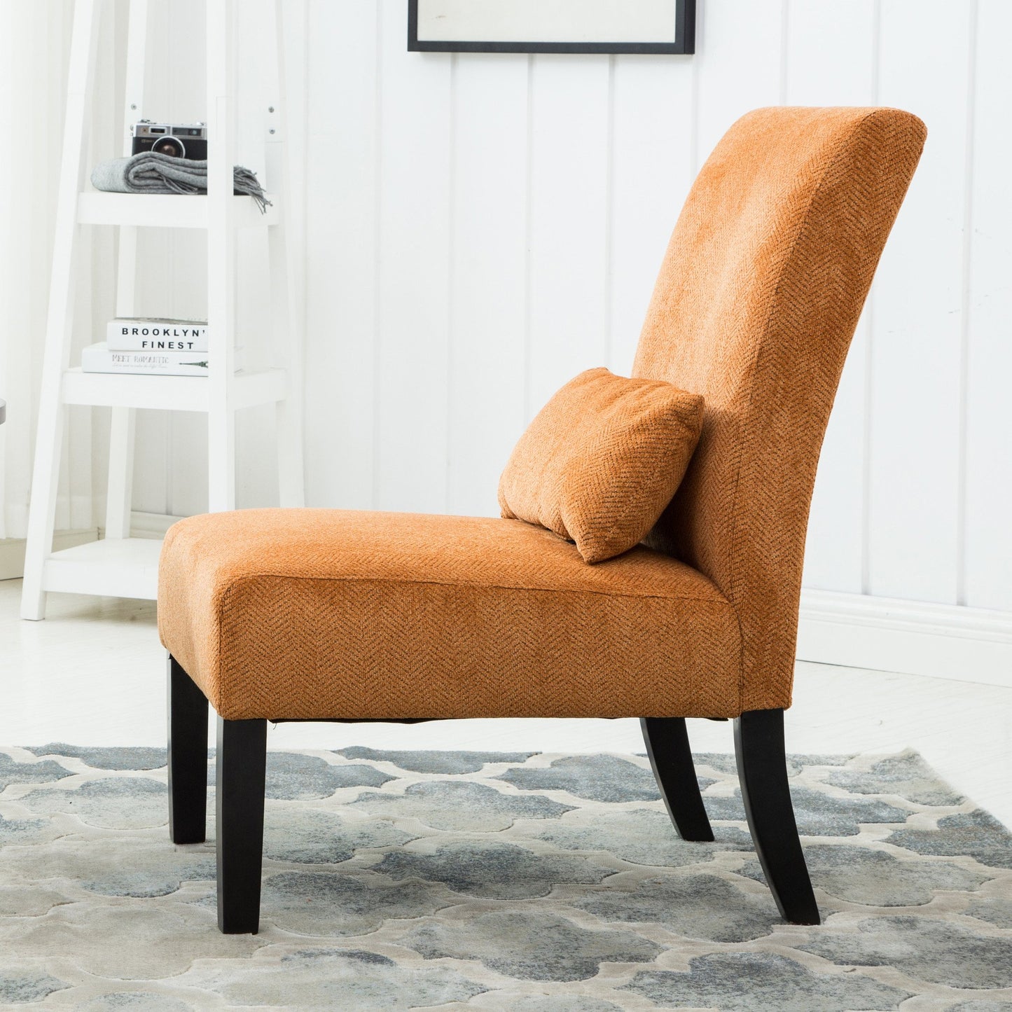 Pisano Orange chenille Fabric Armless Contemporary Accent Chair with Pillow