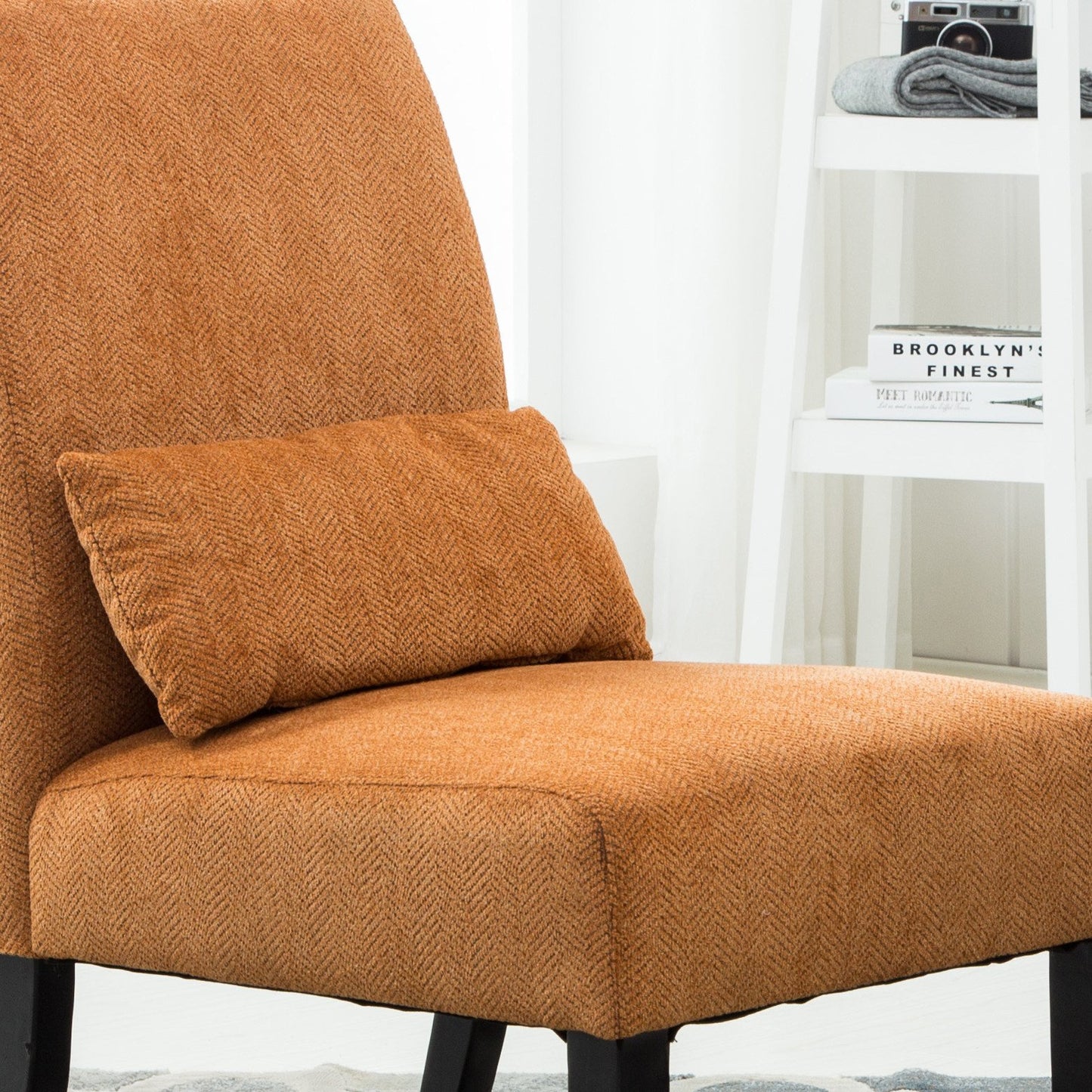 Pisano Orange chenille Fabric Armless Contemporary Accent Chair with Pillow
