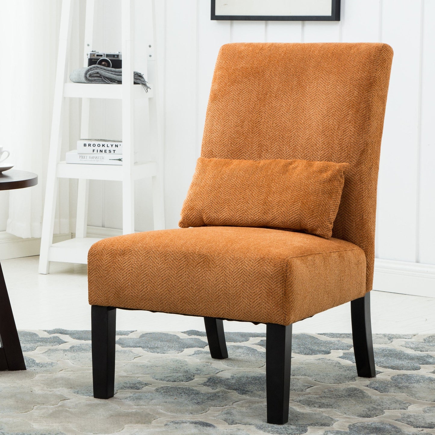 Pisano Orange chenille Fabric Armless Contemporary Accent Chair with Pillow