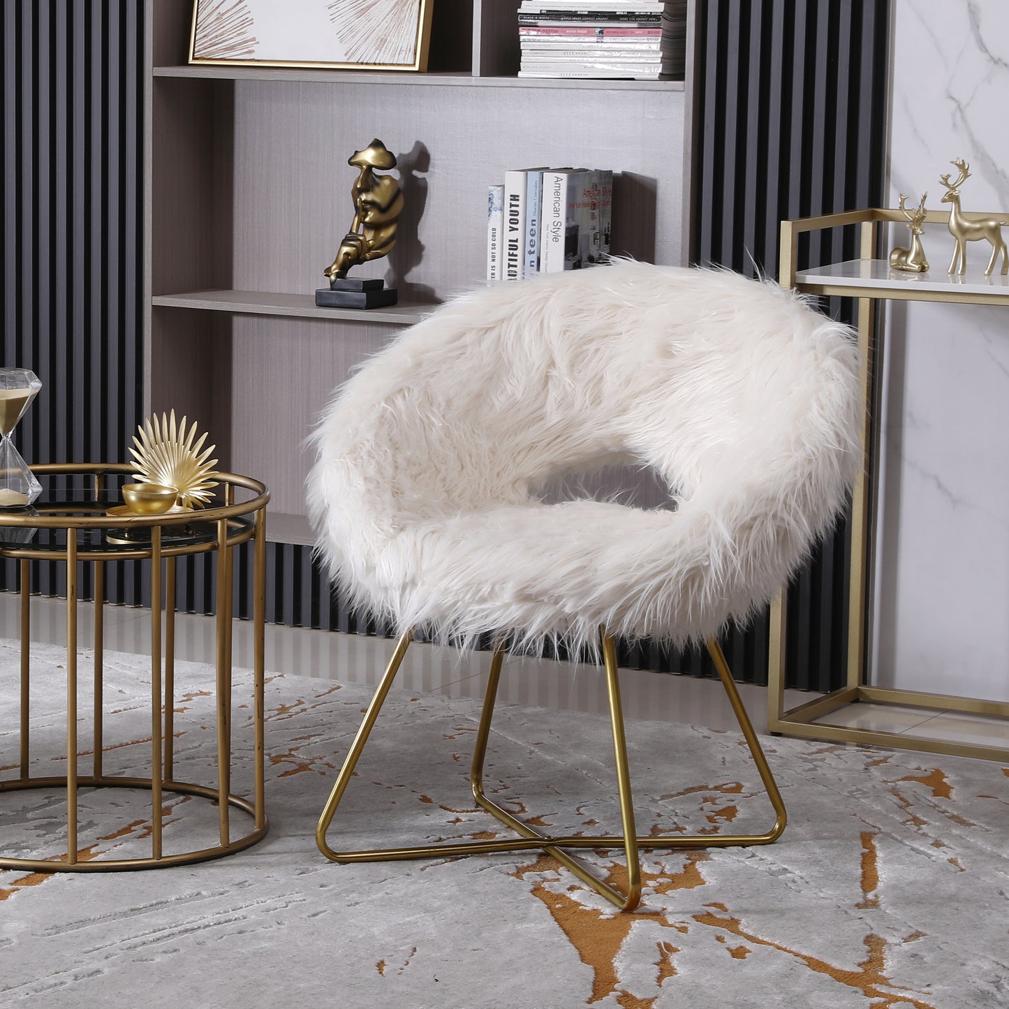 Slatina Faux Fur Upholstered Accent Chair, White