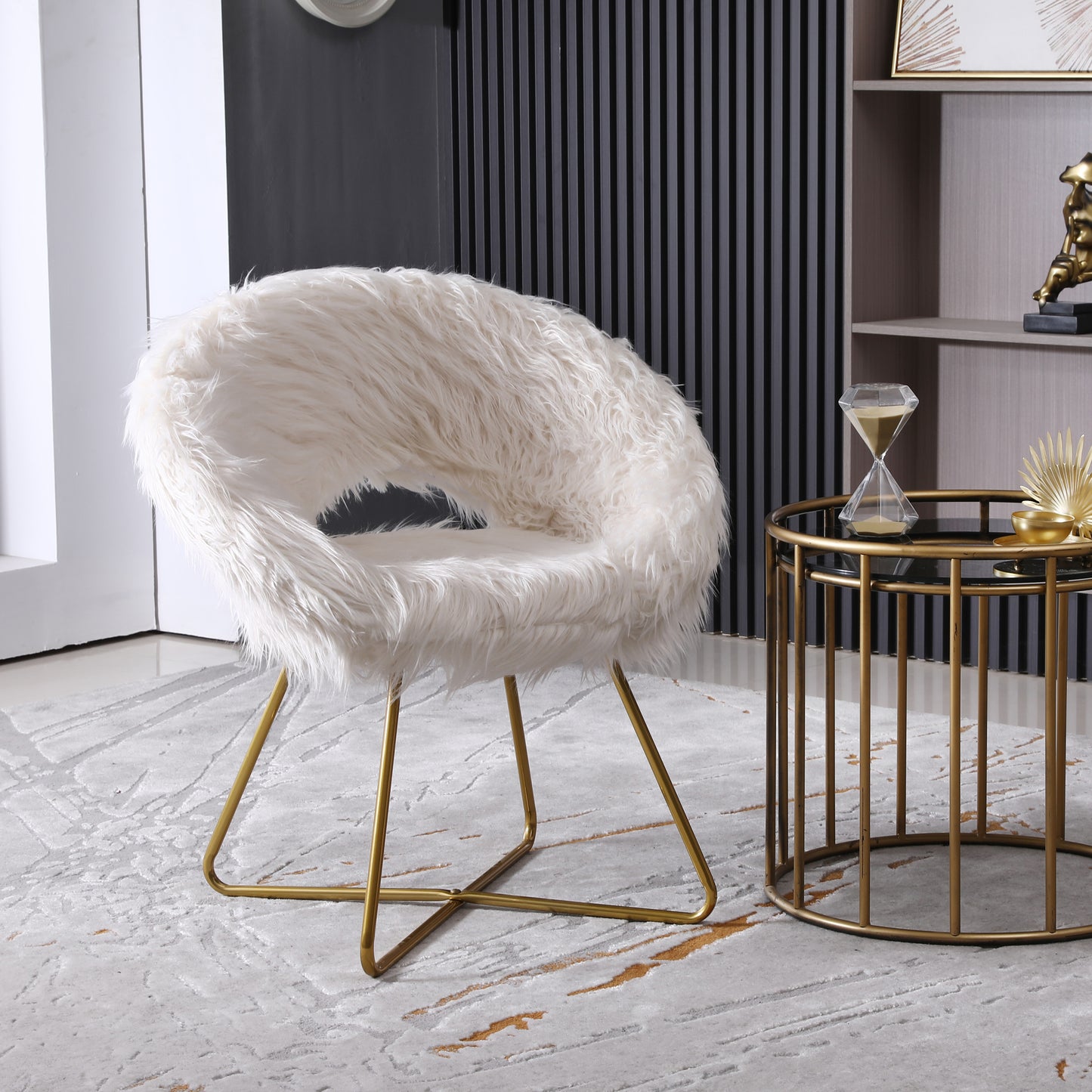 Slatina Faux Fur Upholstered Accent Chair, White