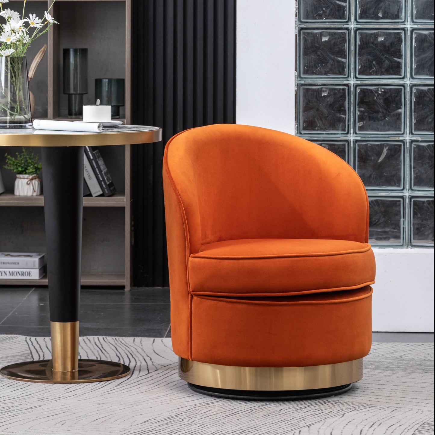 Wania Contemporary Velvet Swivel Chair, Orange