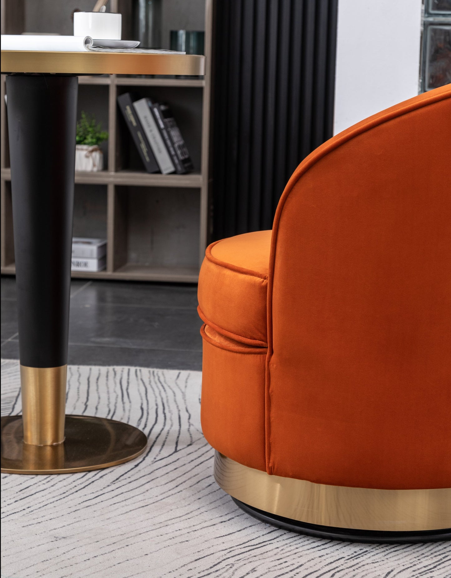 Wania Contemporary Velvet Swivel Chair, Orange