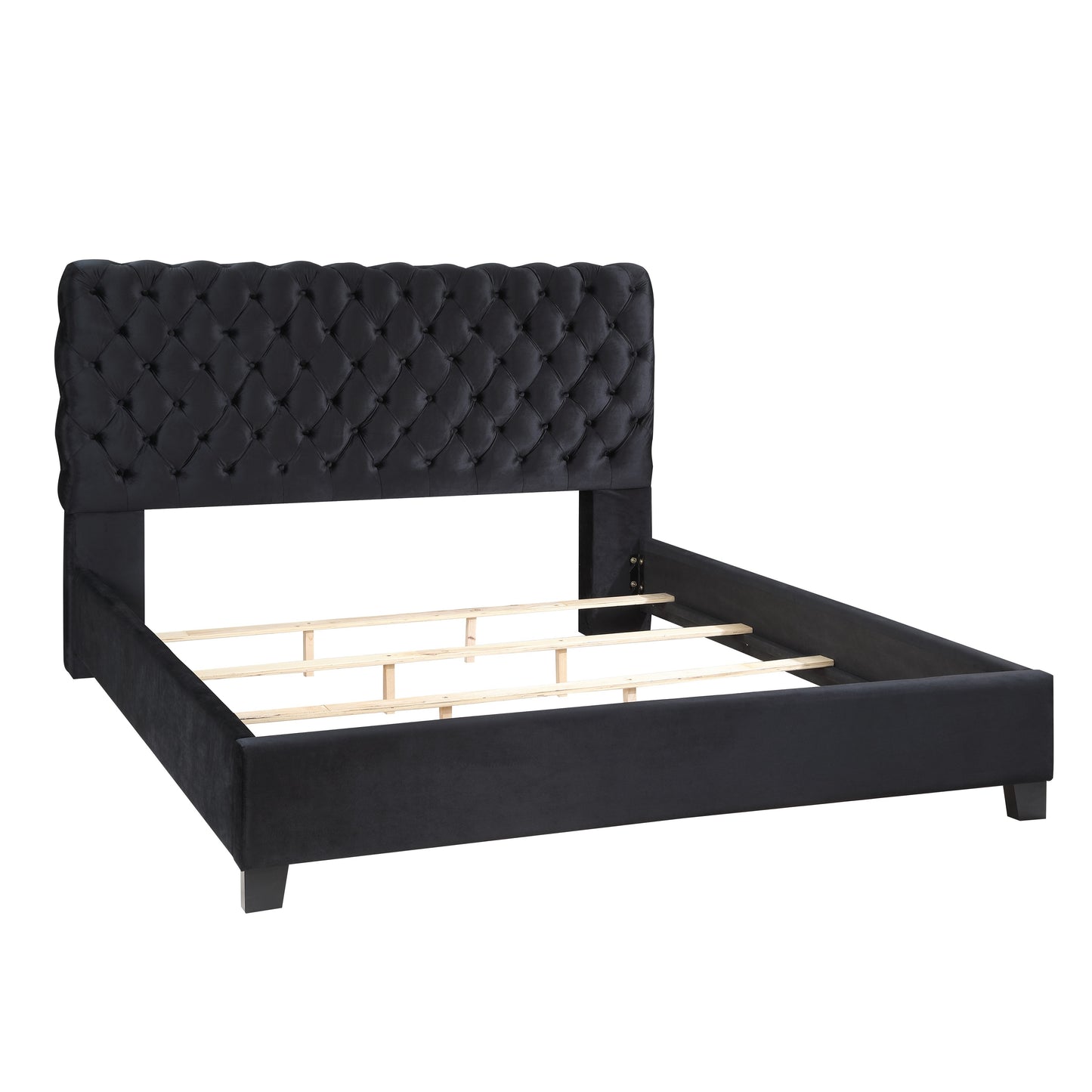 Apoera Velvet Upholstered Button Tufted Bed, Black