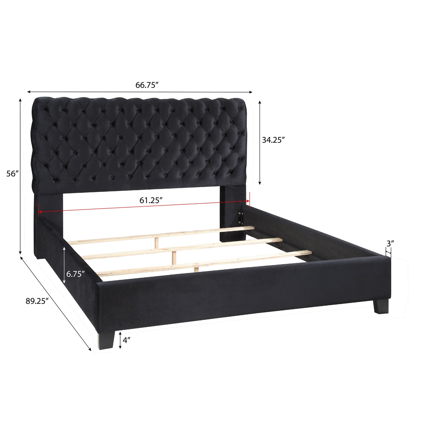 Apoera Velvet Upholstered Button Tufted Bed, Black